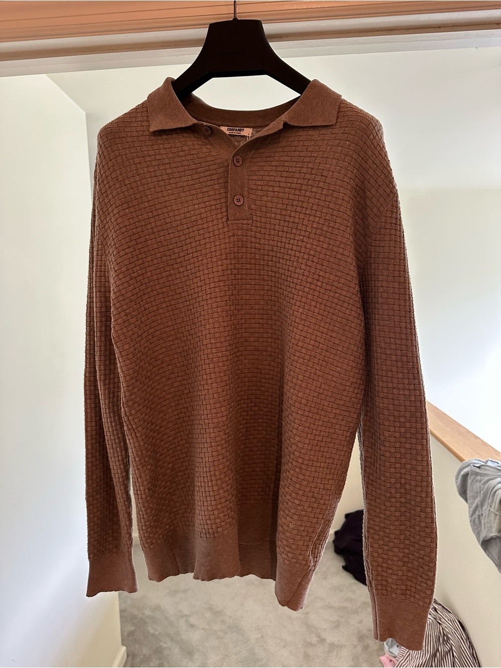 Men's Brown Knit Polo Sweater
